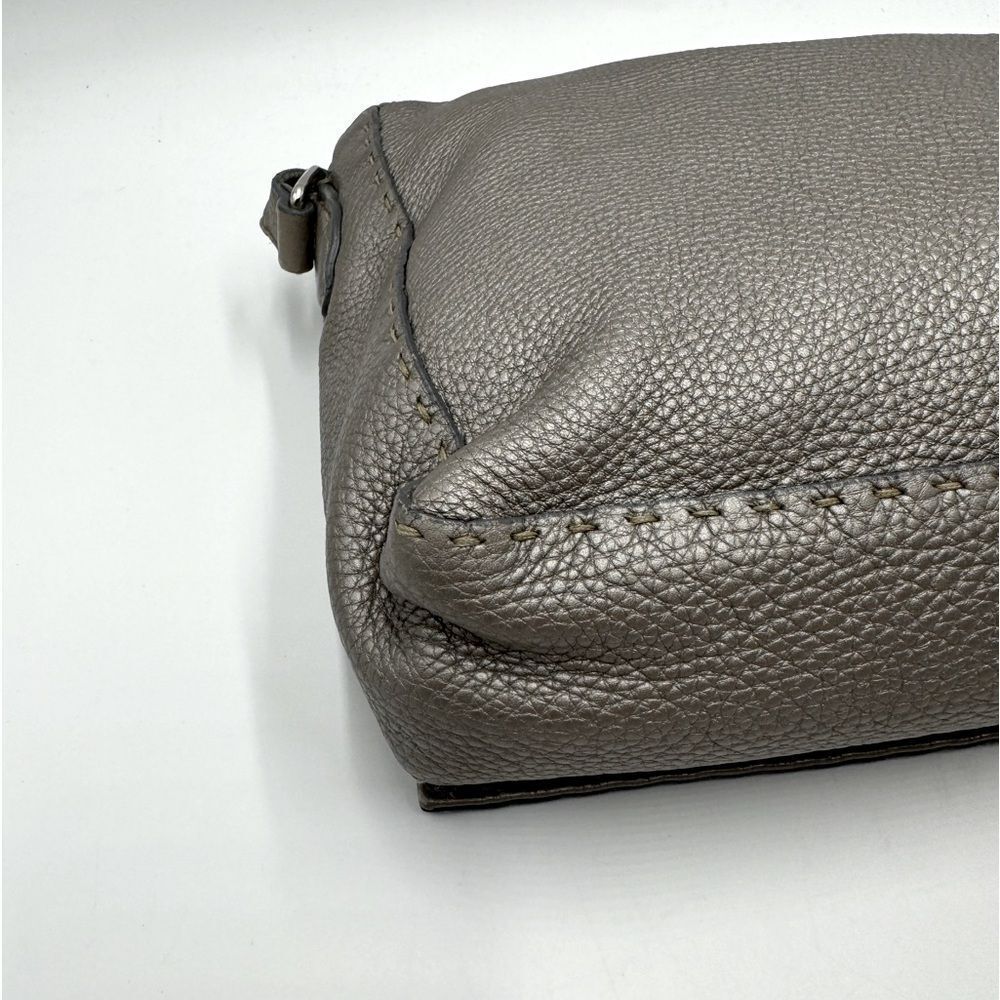 Auth Fendi Metallic Grey Beige Selleria Leather Anna Crossbody Messenger Bag - Picture 11 of 15